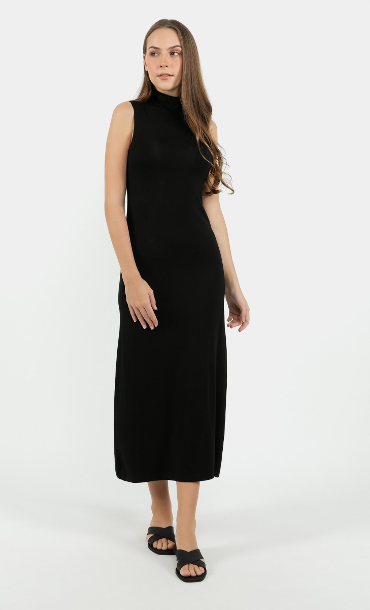 Sleeveless Turtleneck Dress In Black