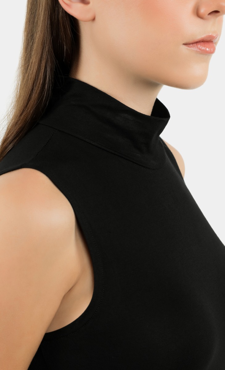 Sleeveless Turtleneck Dress In Black image 2