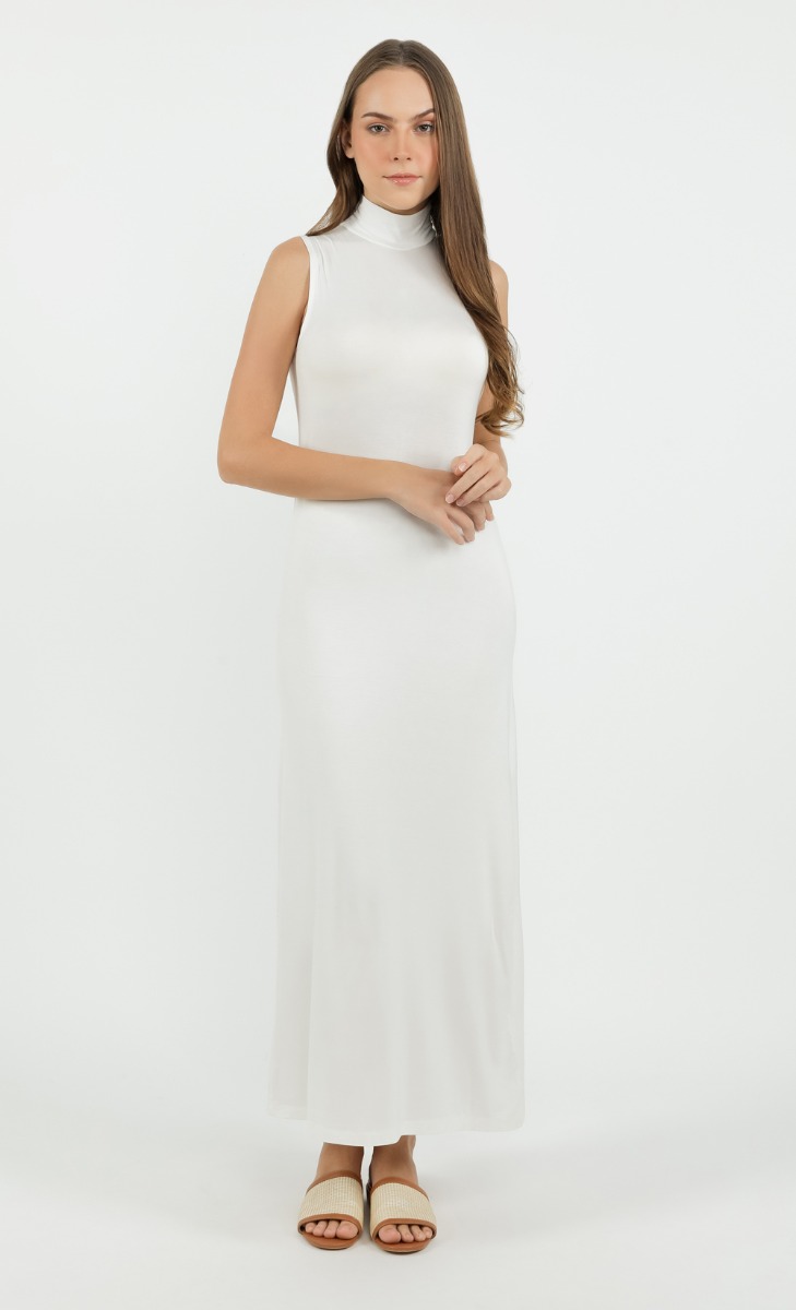 Sleeveless Turtleneck Dress In White
