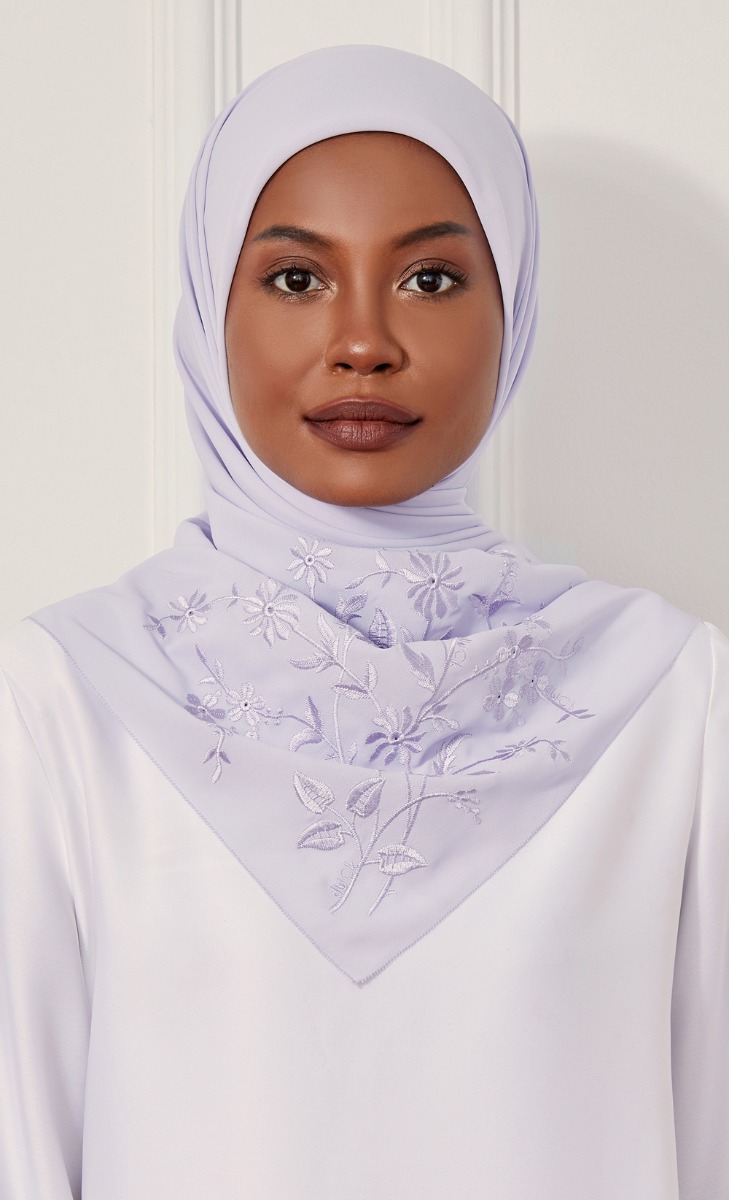 The Daisy Embroidery dUCk Square Scarf in Soft Lilac image 2