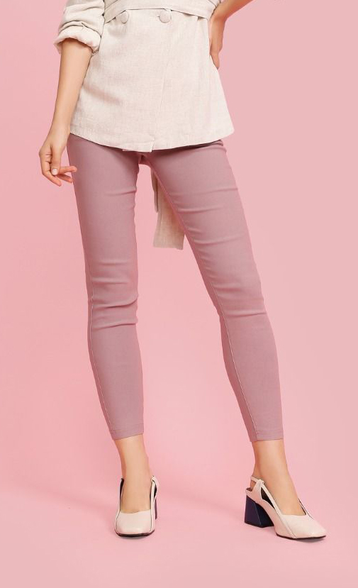 Stretch Jegging Pants In Mauve Pink