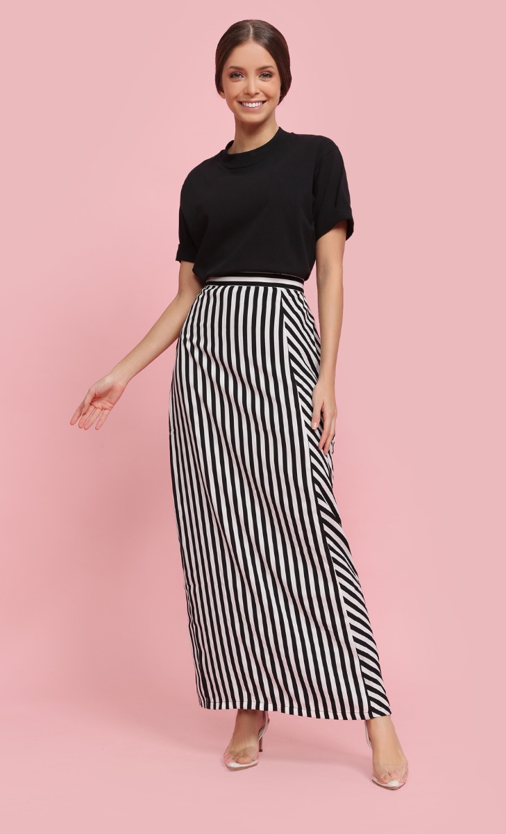 Striped Panel Skirt in Black image 2