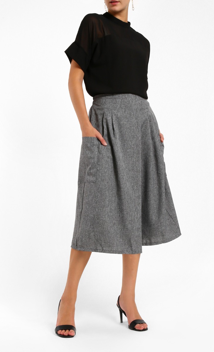 Bonnie High Rise Cotton Wide Leg Pants in Grey 