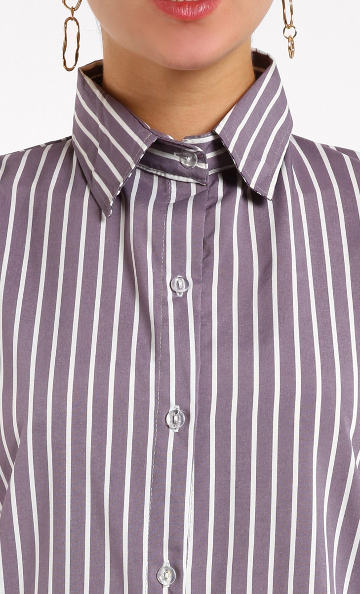 Hannah Stripe Long Sleeve Shirt in Grey image 2