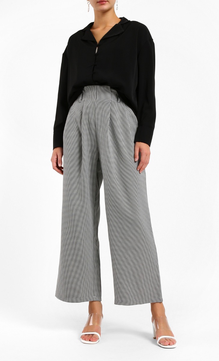 Polly Button Long Sleeve Shirt in Black