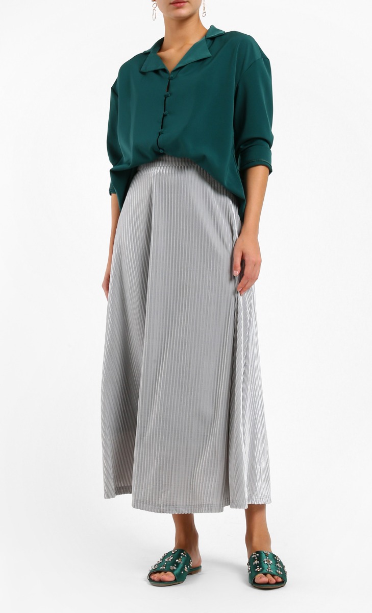 Polly Button Long Sleeve Shirt in Green