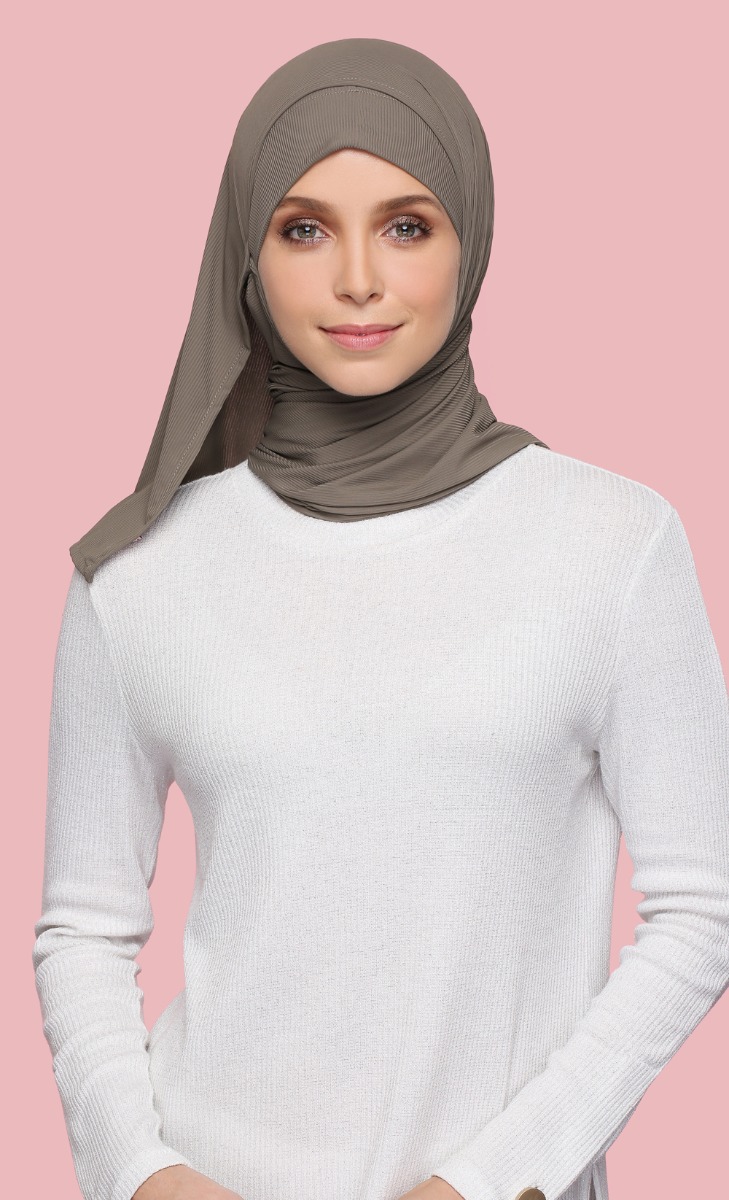 Qatar Ribbed Jersey Semi Instant Hijab In Taupe