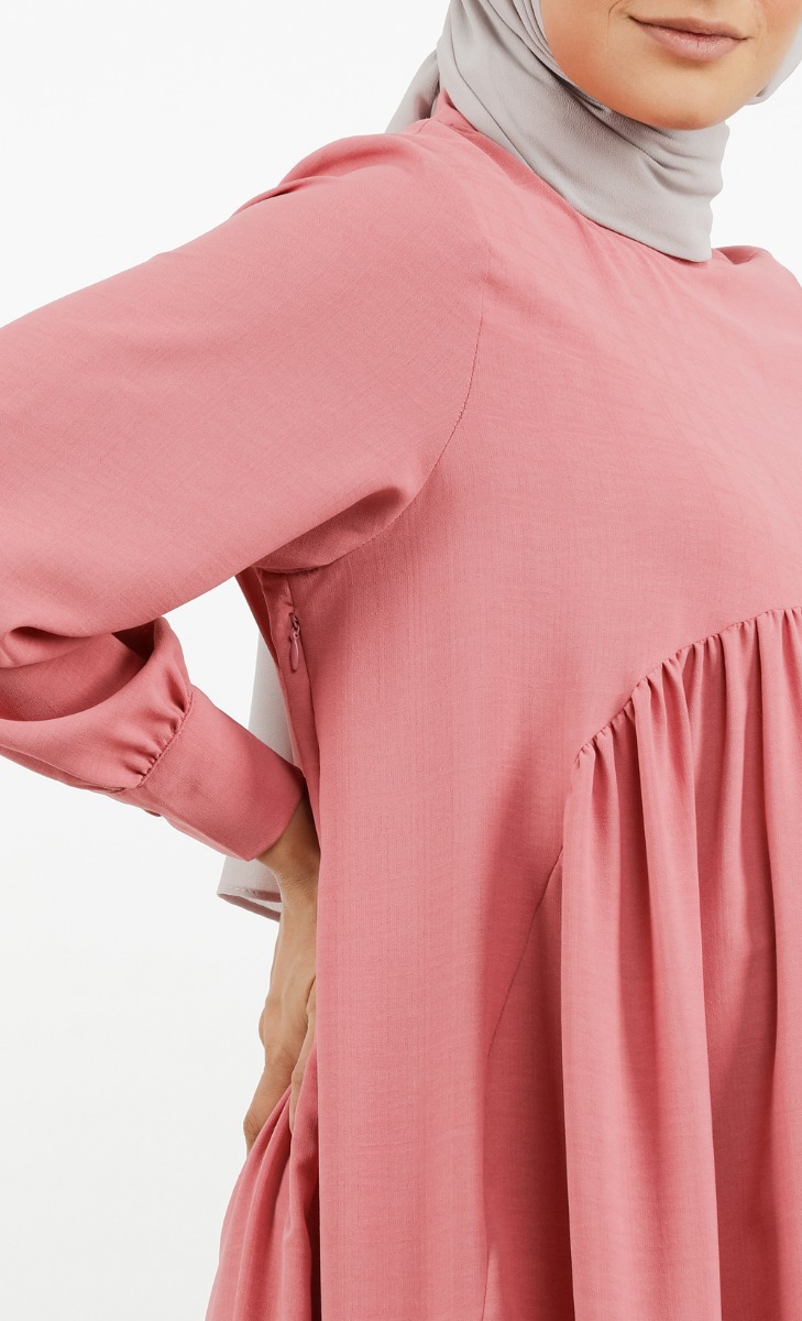 Textured Gathered Dress in Berry image 2