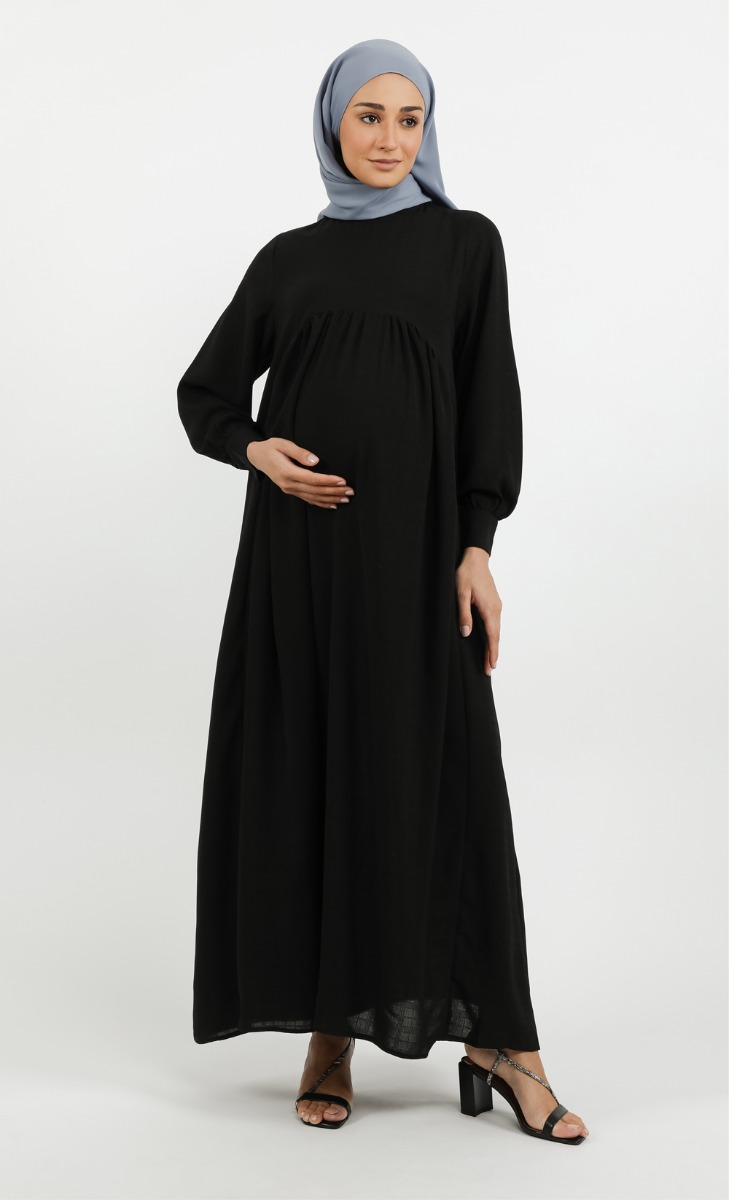 Textured Gathered Dress in Black