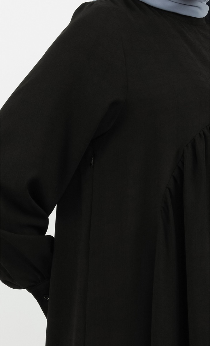 Textured Gathered Dress in Black image 2