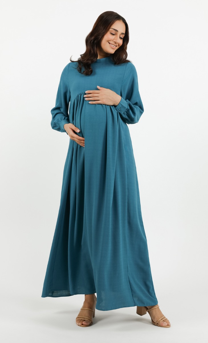 Textured Gathered Dress in Teal