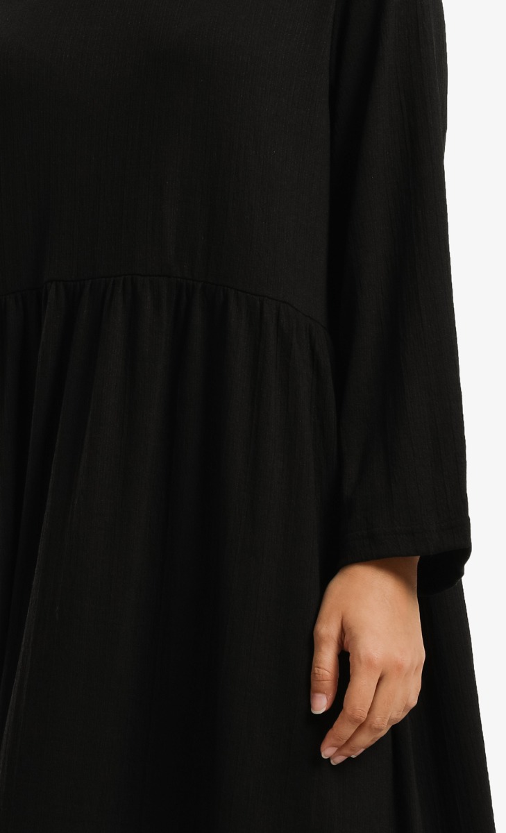 Textured High Neck Dress in Black image 2
