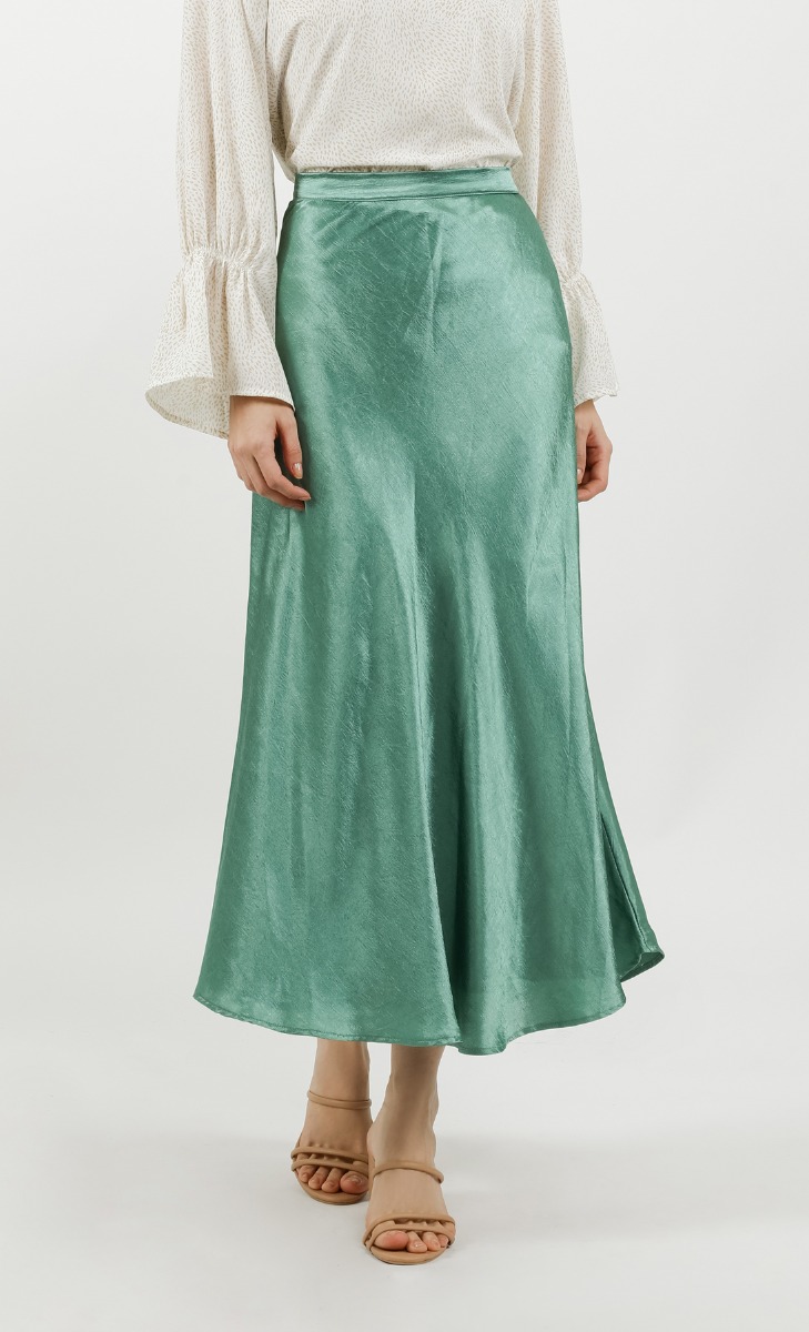 Textured Satin Skirt in Mint Green