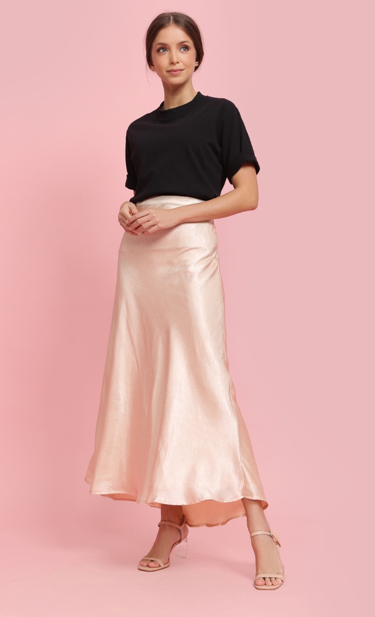Textured Satin Skirt in Champagne image 2