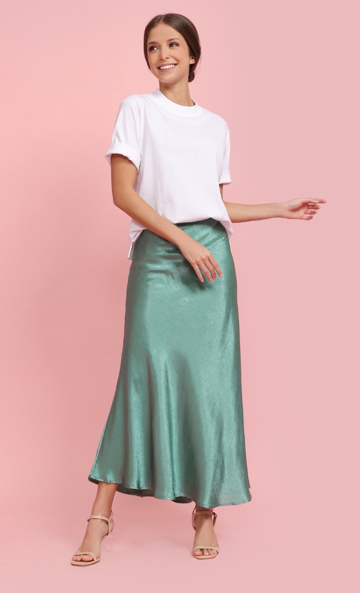 Textured Satin Skirt in Mint Green image 2