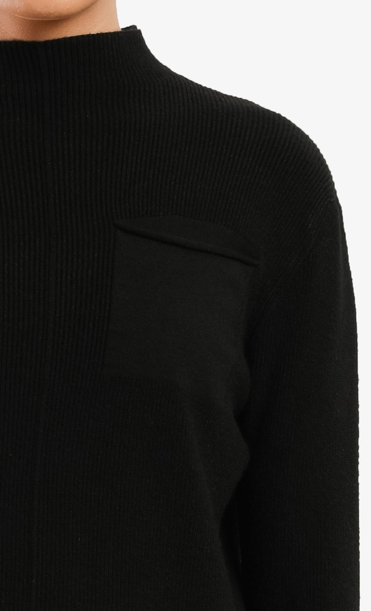 Fine-Knit High Neck Top in Black image 2