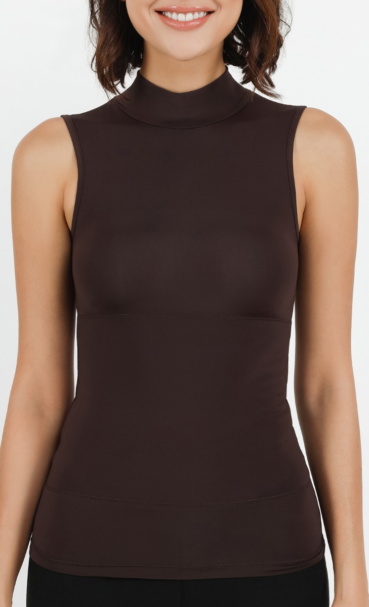 Tummy Tuck High Neck Sleeveless in Pecan Brown image 2
