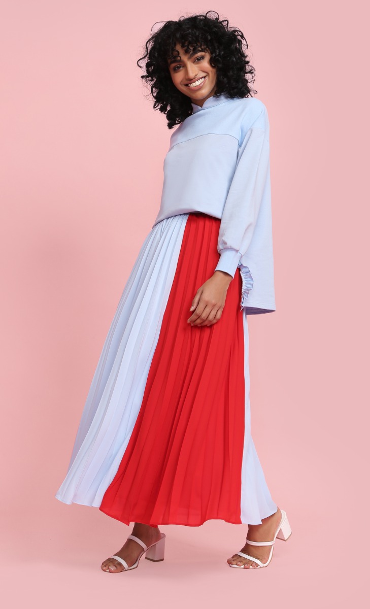 Two-Toned Pleated Skirt in Light Blue image 2