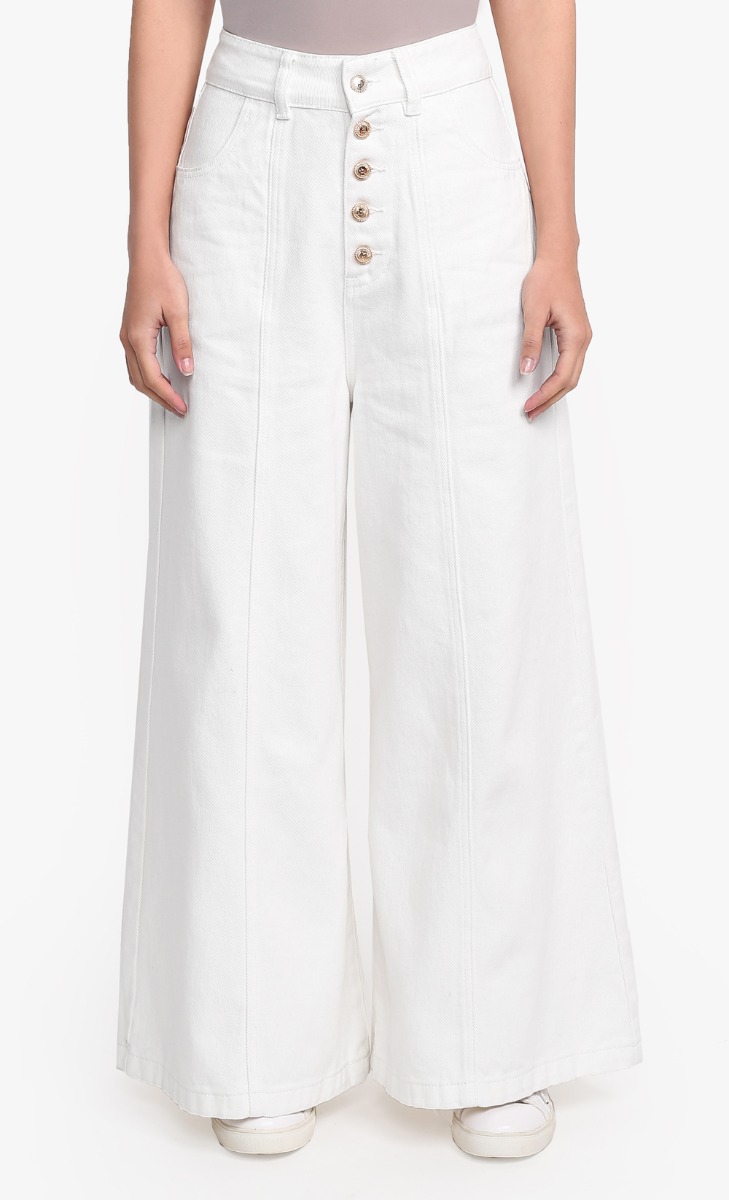 dUCk Basic Wide Leg Jeans in White image 2