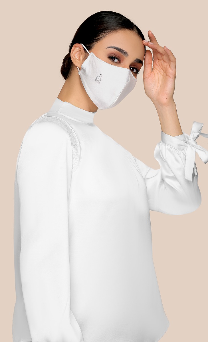 Jersey Face Mask (Ear-loop) in White Forest