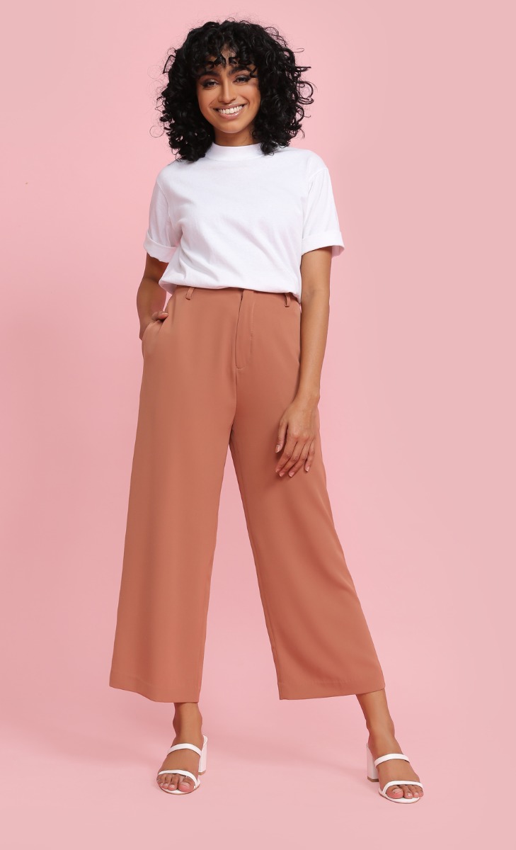 Wide Leg Ankle Pants in Brown image 2