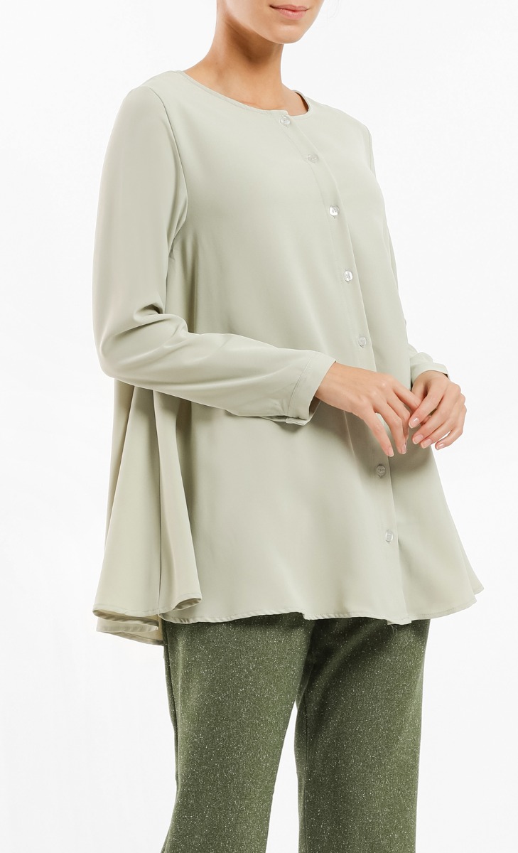 Yumna Front Button Flared Tunic in Sea Grass