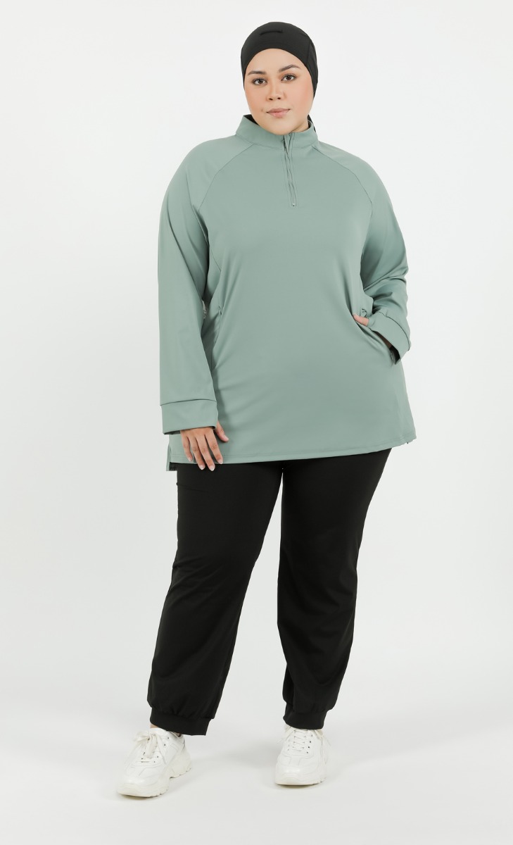 Zipped Running Top in Sage